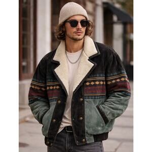 Vintage 90s Tuskany Leather Suede Ranch Jacket- Men's Large Southwest Aztec Rare